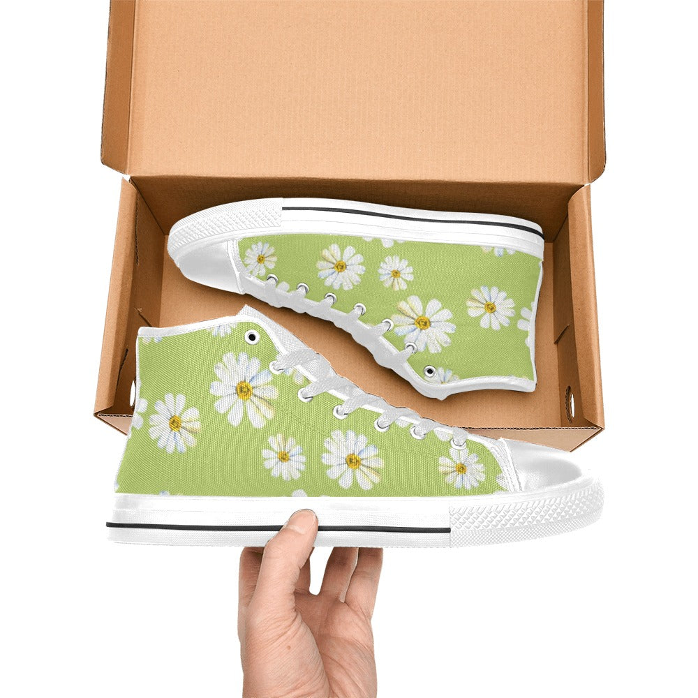 Flowers On Green - Women's High Top Canvas Shoes