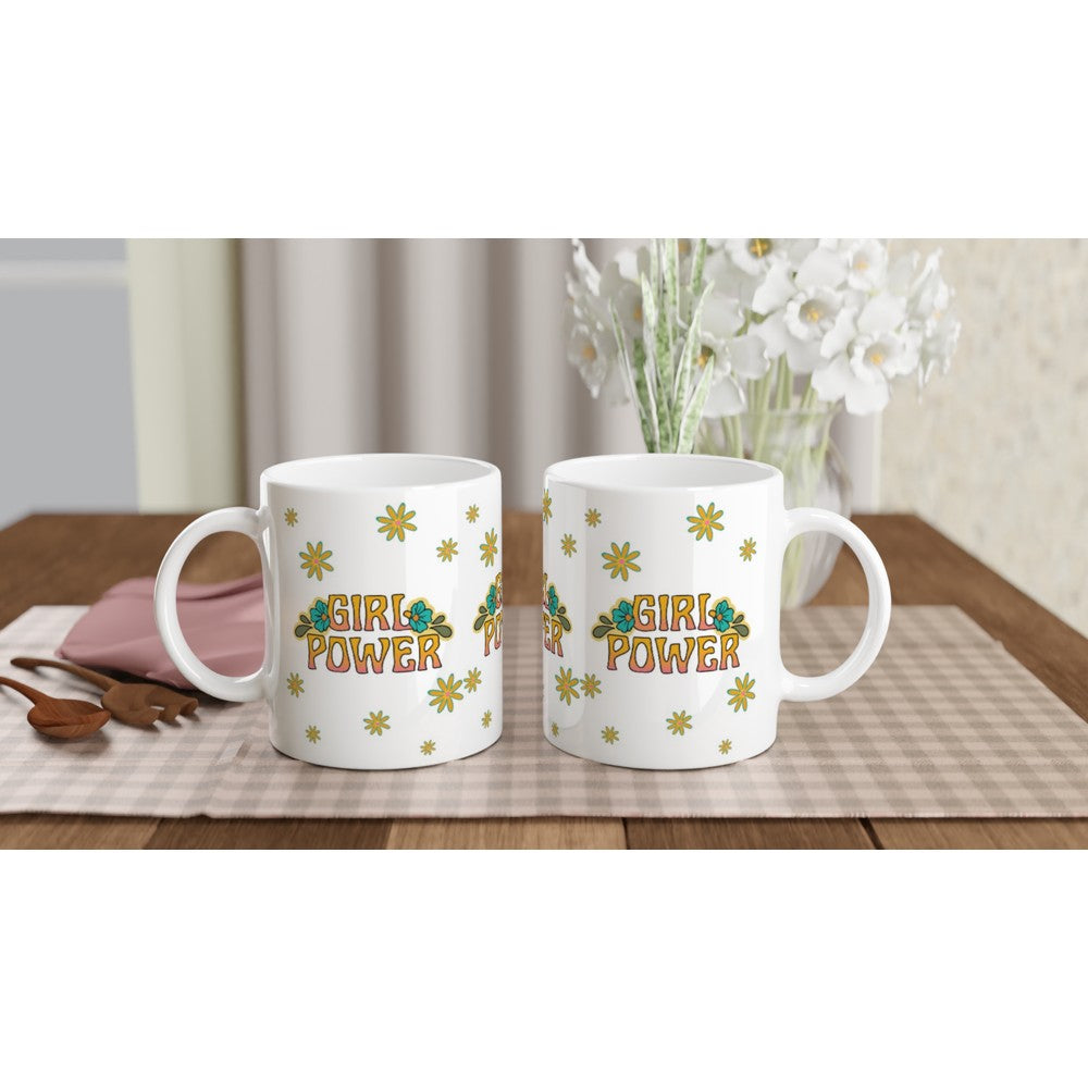 Girl Power - White 11oz Ceramic Mug White 11oz Mug fun retro