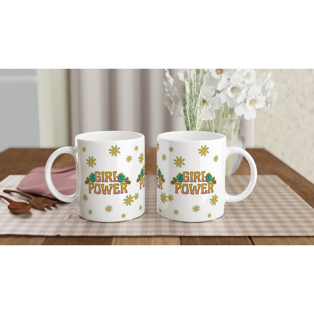 Girl Power - White 11oz Ceramic Mug White 11oz Mug fun Globally Fulfilled retro