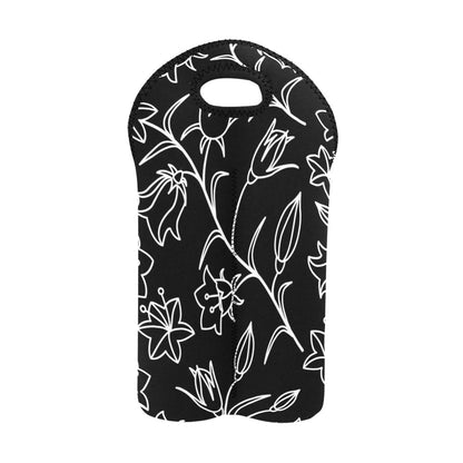 Black And White Floral - 2-Bottle Neoprene Wine Bag 2 Bottle Wine Bag Plants Printed Offshore