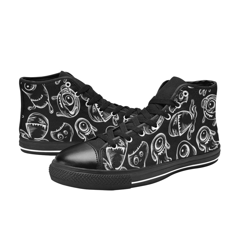 Monsters In Black And White - Women's High Top Canvas Shoes