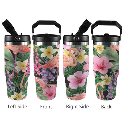 Flamingo Jungle - 30oz Tumbler with Top Handle