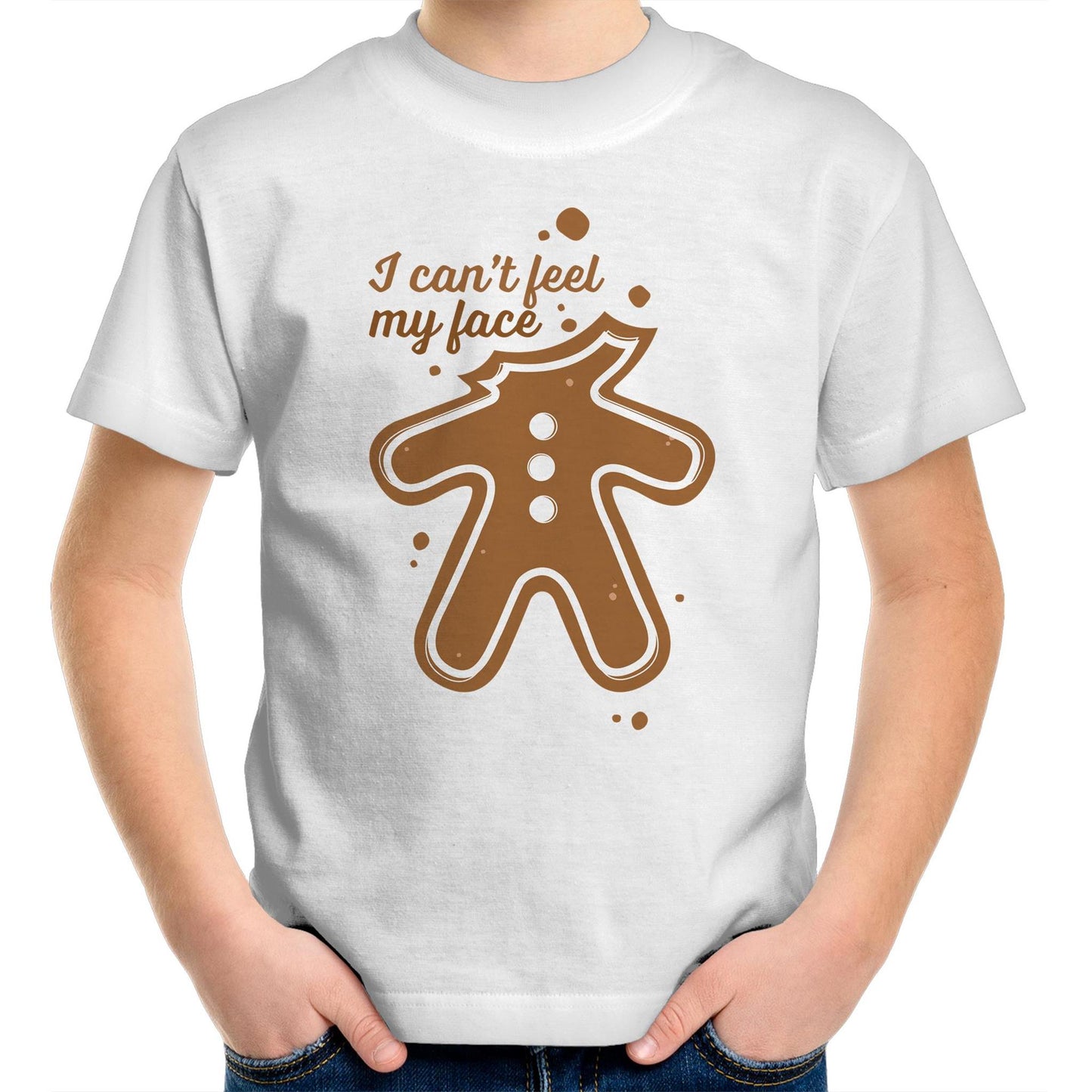 Gingerbread, I Can't Feel My Face, Christmas - Kids Youth T-Shirt White Kids Christmas T-shirt Christmas Printed In Australia