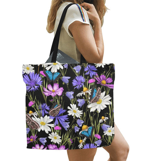 Butterfly Flowers - Full Print Canvas Tote Bag Full Print Canvas Tote Bag