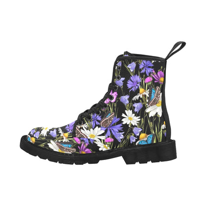 Butterfly Flowers - Martin Boots for Women (Black)