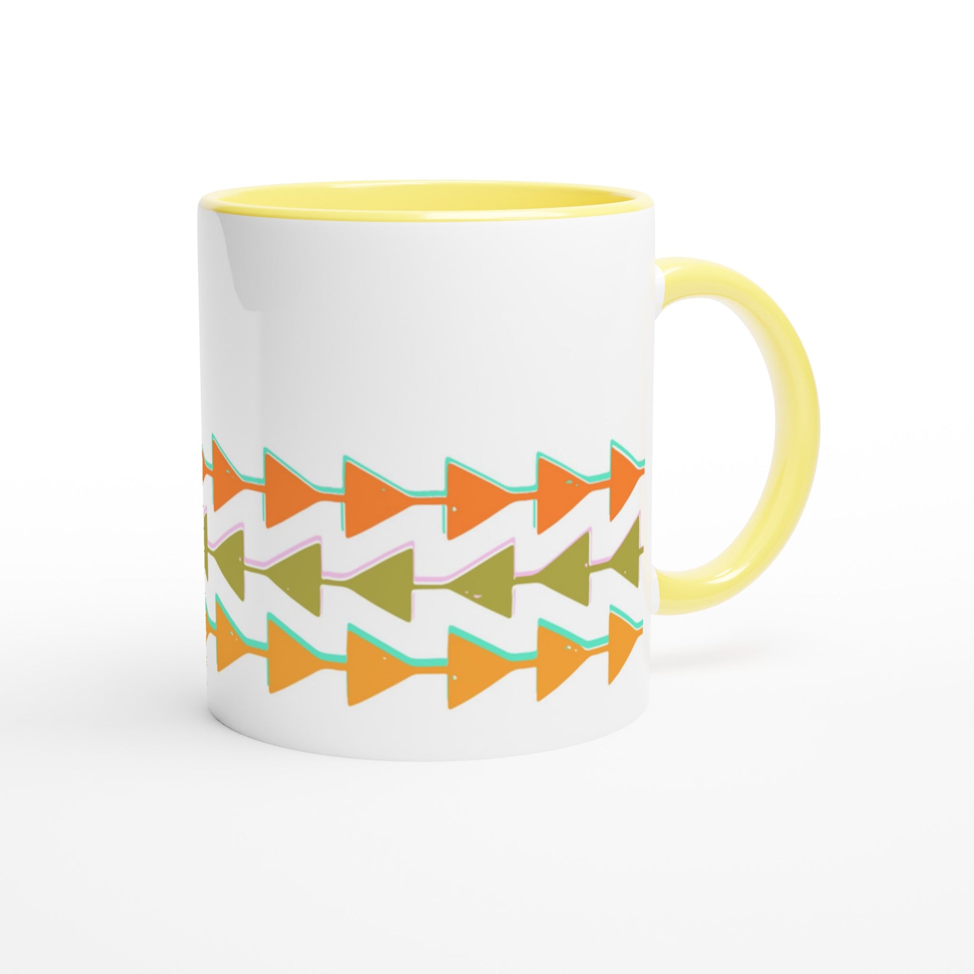 Retro Triangles - White 11oz Ceramic Mug with Colour Inside Colour 11oz Mug Retro