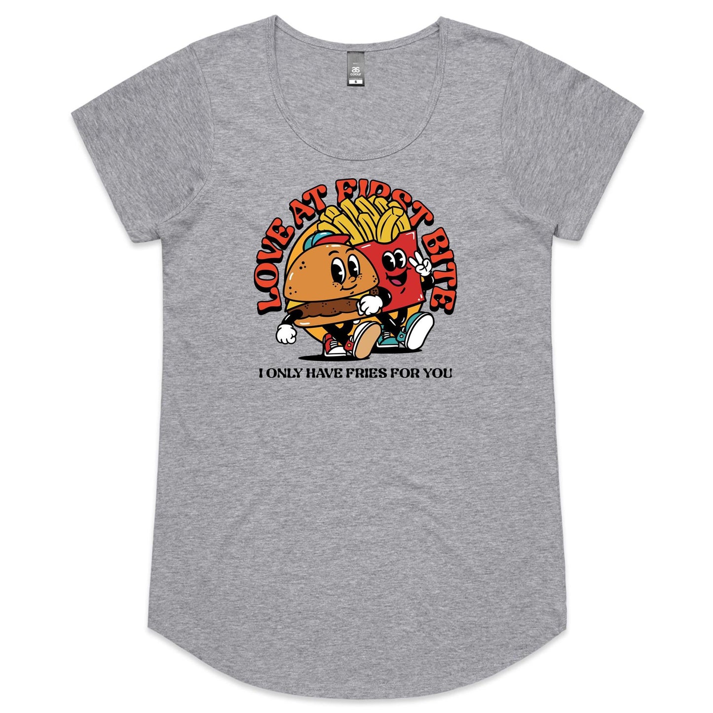 Love At First Bite, Hamburger And Fries - Womens Scoop Neck T-Shirt