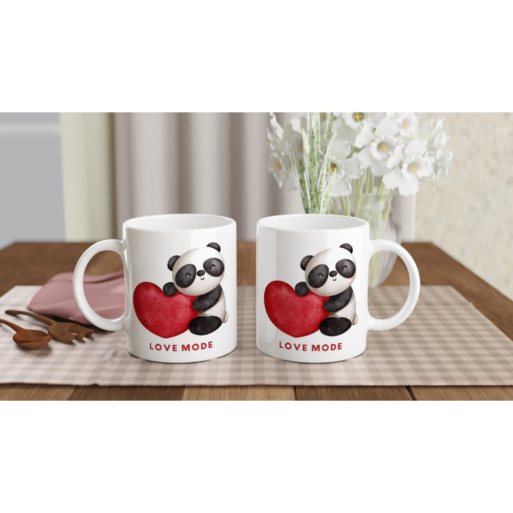 Panda Love Mode - White 11oz Ceramic Mug White 11oz Mug animal Globally Fulfilled love