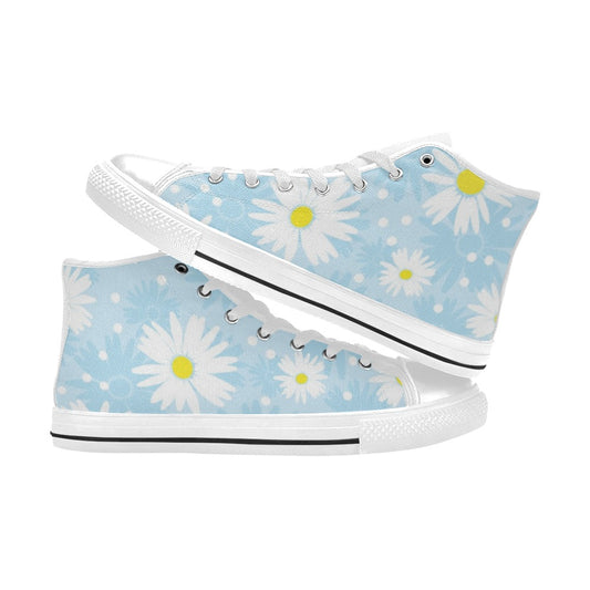 Camomile Flower On Blue - Women's High Top Canvas Shoes