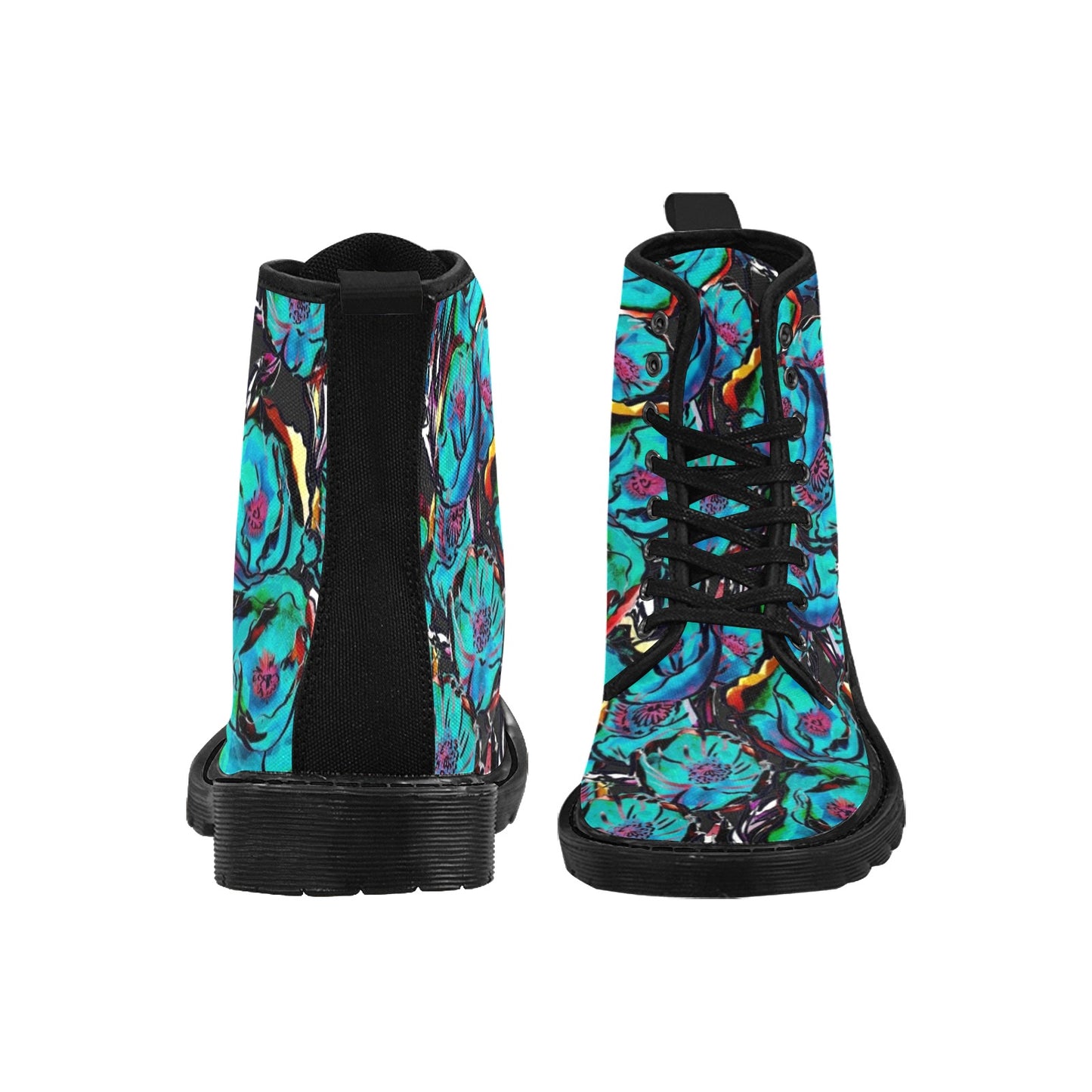 Flower It Blue - Martin Boots for Women (Black)