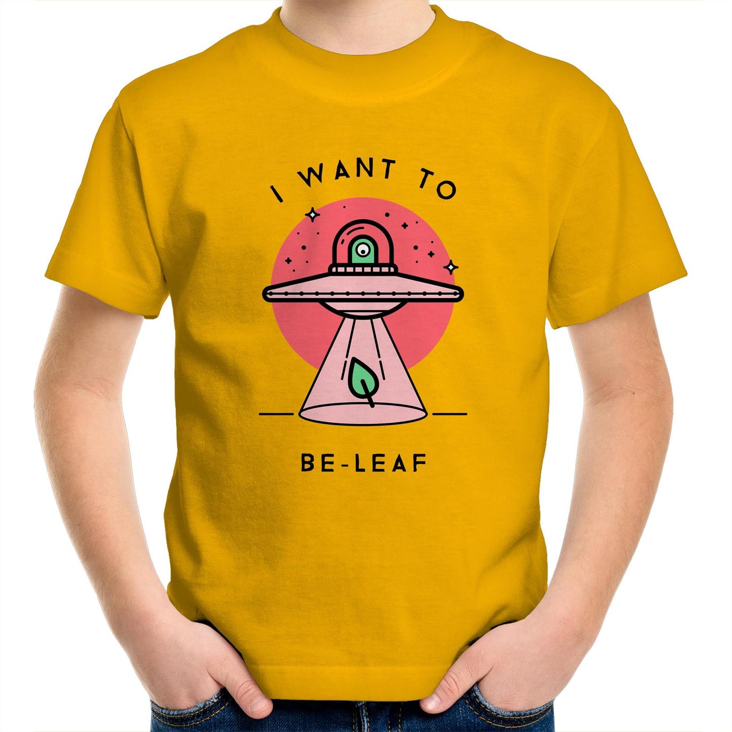 I Want To Be-Leaf, UFO - Kids Youth T-Shirt Gold Kids Youth T-shirt Sci Fi