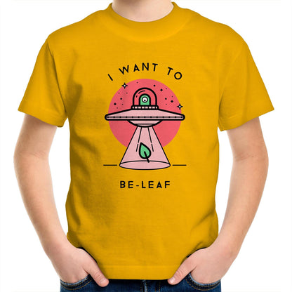 I Want To Be-Leaf, UFO - Kids Youth T-Shirt Gold Kids Youth T-shirt Sci Fi