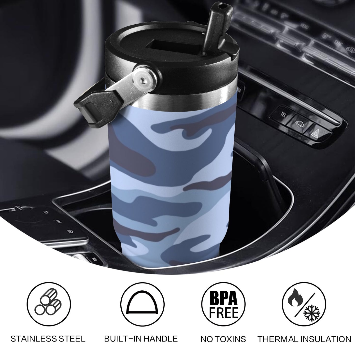 Blue Camouflage - 30oz Tumbler with Top Handle