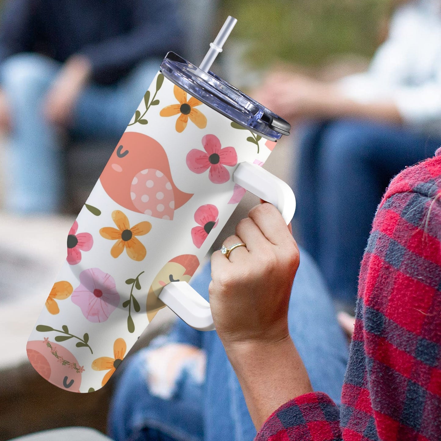 Lovely Birds - 40oz Tumbler with White Handle