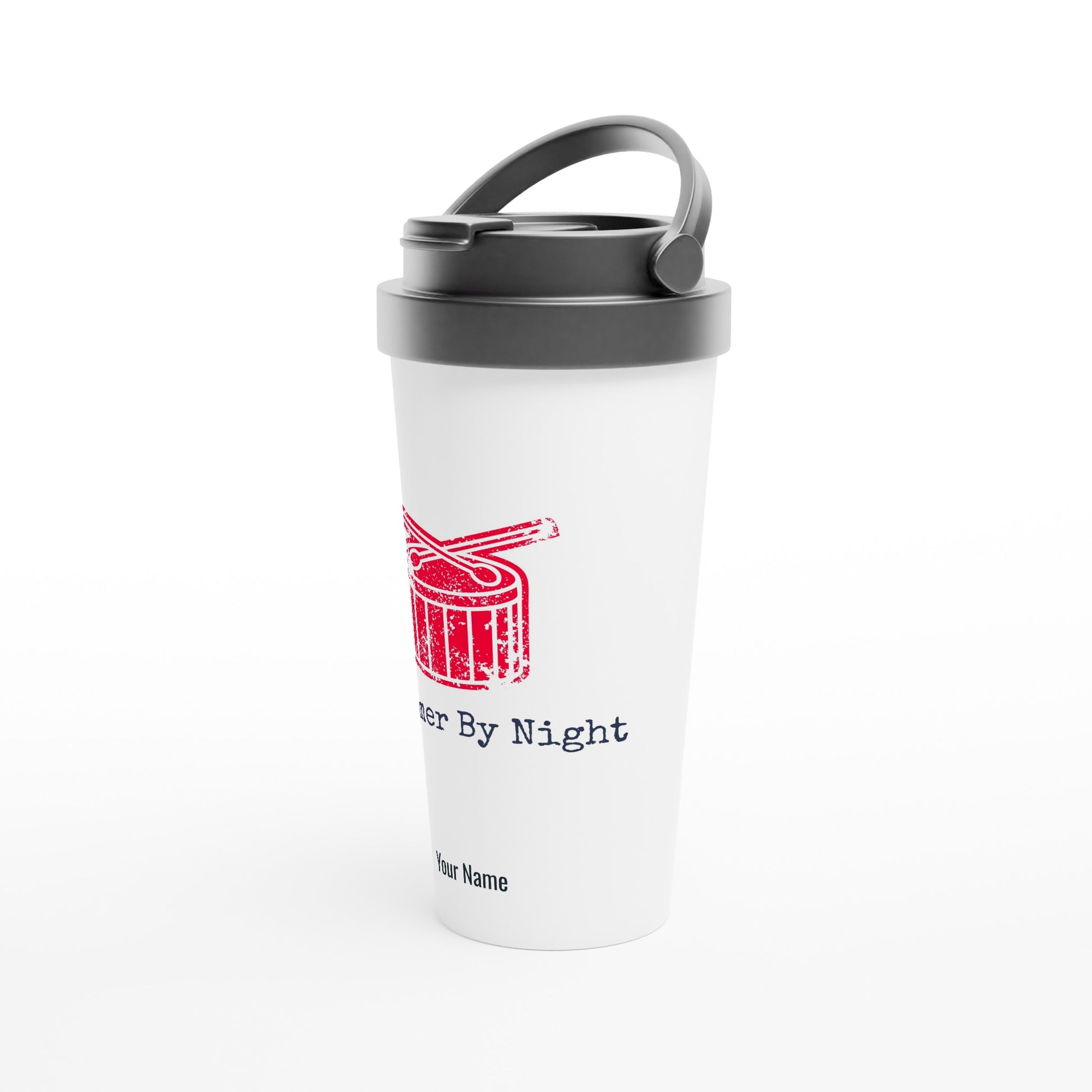 Personalised - Drummer By Night - White 15oz Stainless Steel Travel Mug Personalised Travel Mug