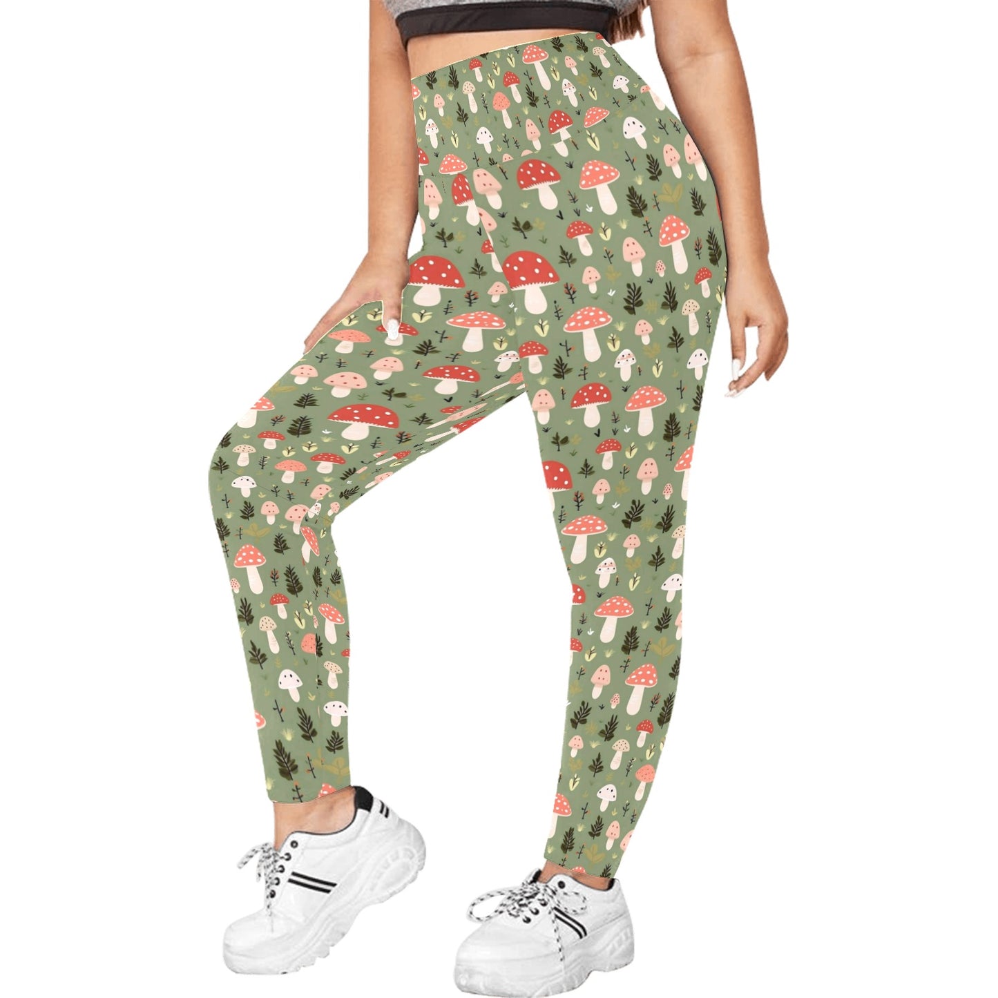 Mushroom Garden - Womens High Waist Leggings (Sizes 16-22)