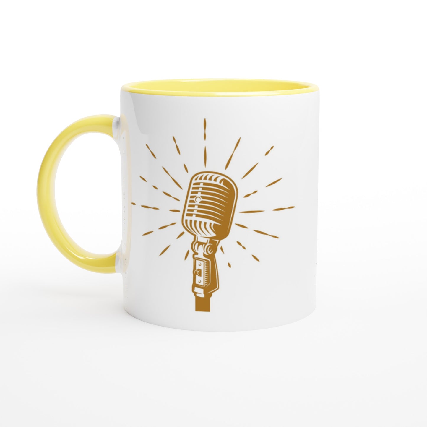 Retro Microphone - White 11oz Ceramic Mug with Colour Inside Ceramic Yellow Colour 11oz Mug Globally Fulfilled Music Retro