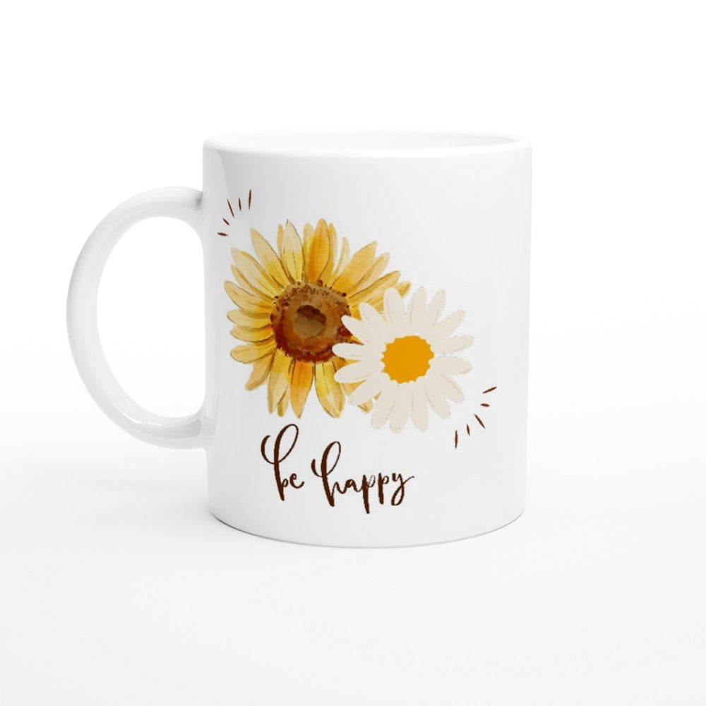 Be Happy - White 11oz Ceramic Mug White 11oz Mug Globally Fulfilled plant positivity