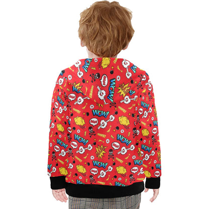 Comic Book Red - Junior Boys Zip Up Hoodie