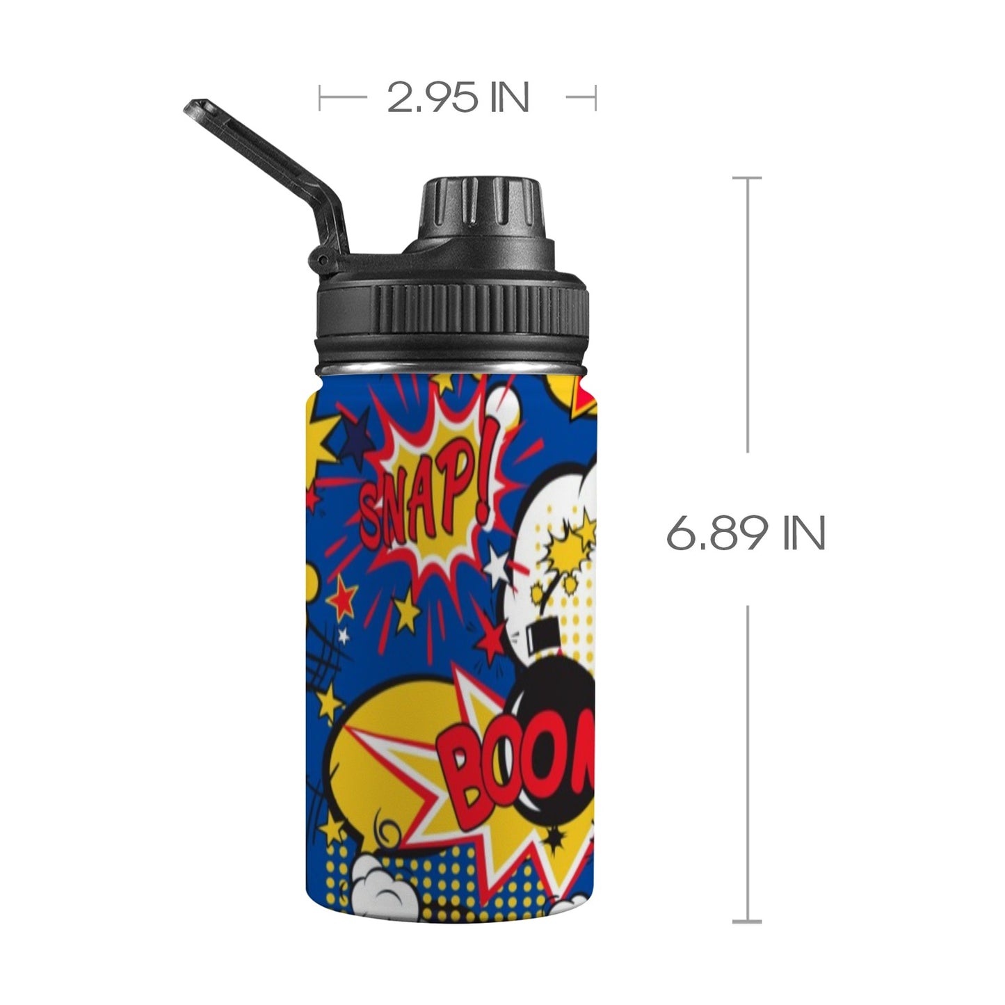 Blue Comic Book - Kids Water Bottle with Chug Lid (12 oz)