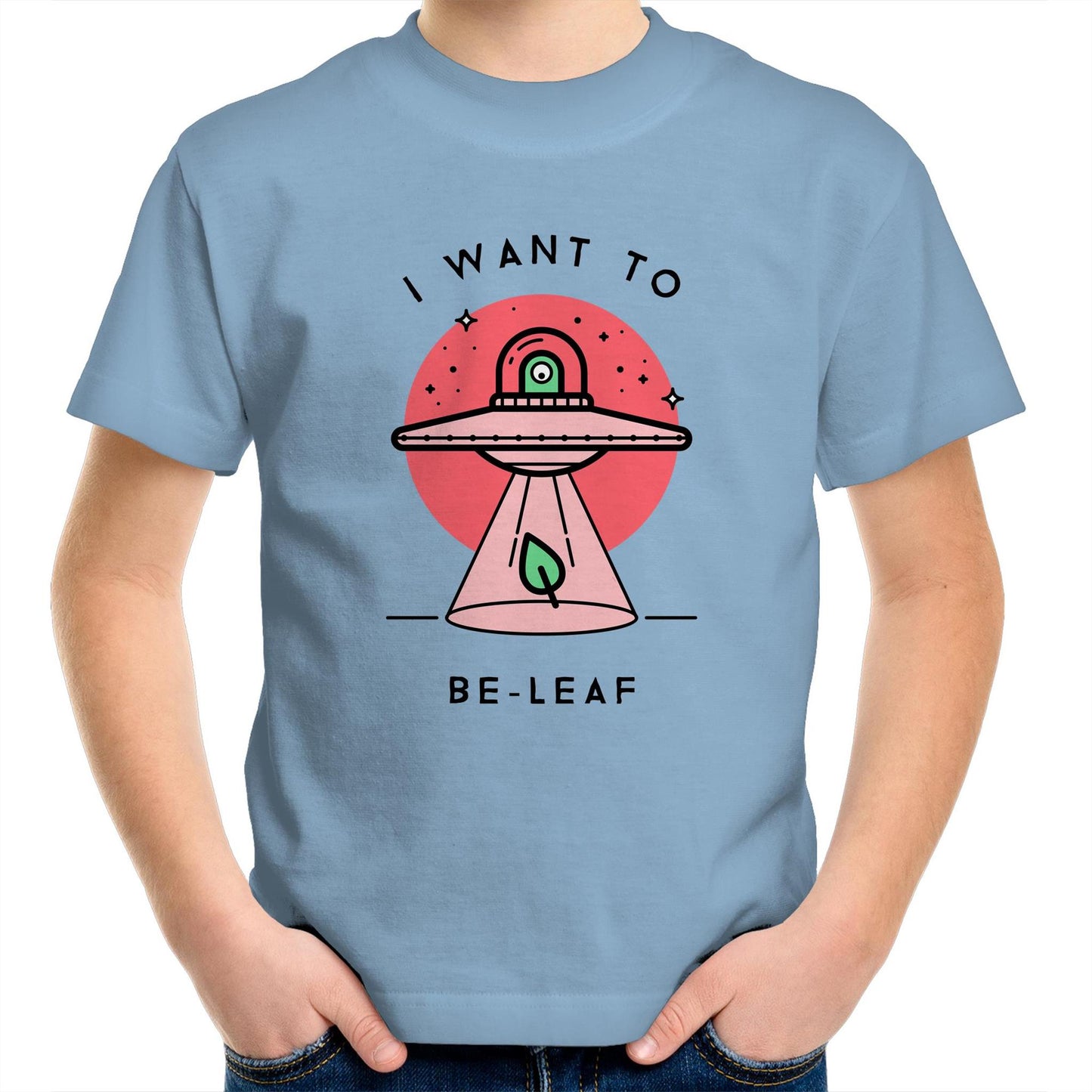 I Want To Be-Leaf, UFO - Kids Youth T-Shirt Carolina Blue Kids Youth T-shirt Sci Fi