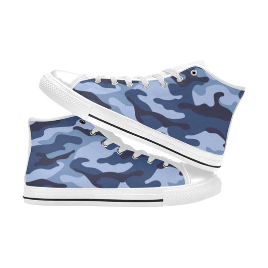 Blue Camouflage - Women's High Top Canvas Shoes