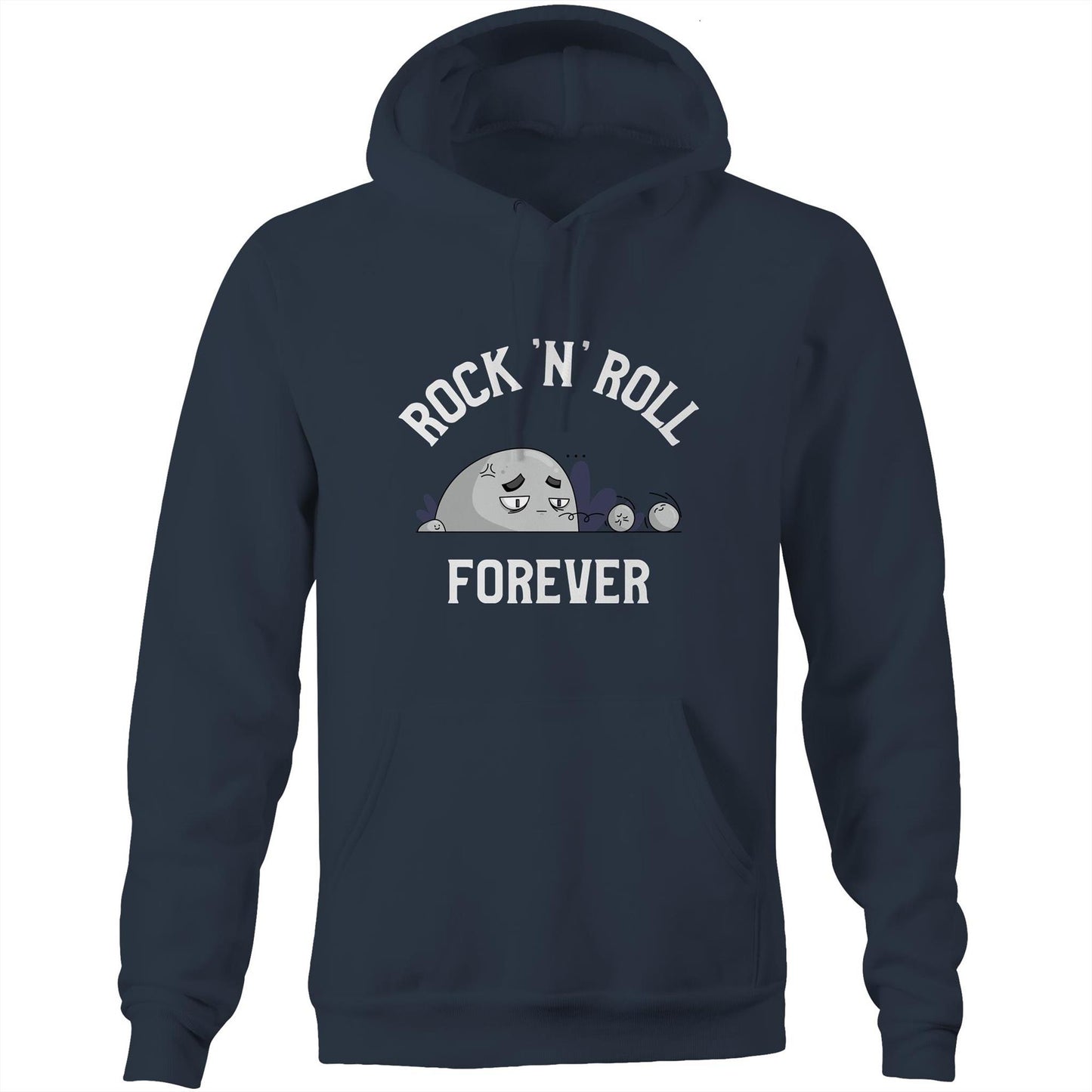 Rock 'N' Roll Forever - Pocket Hoodie Sweatshirt Navy Hoodie Music