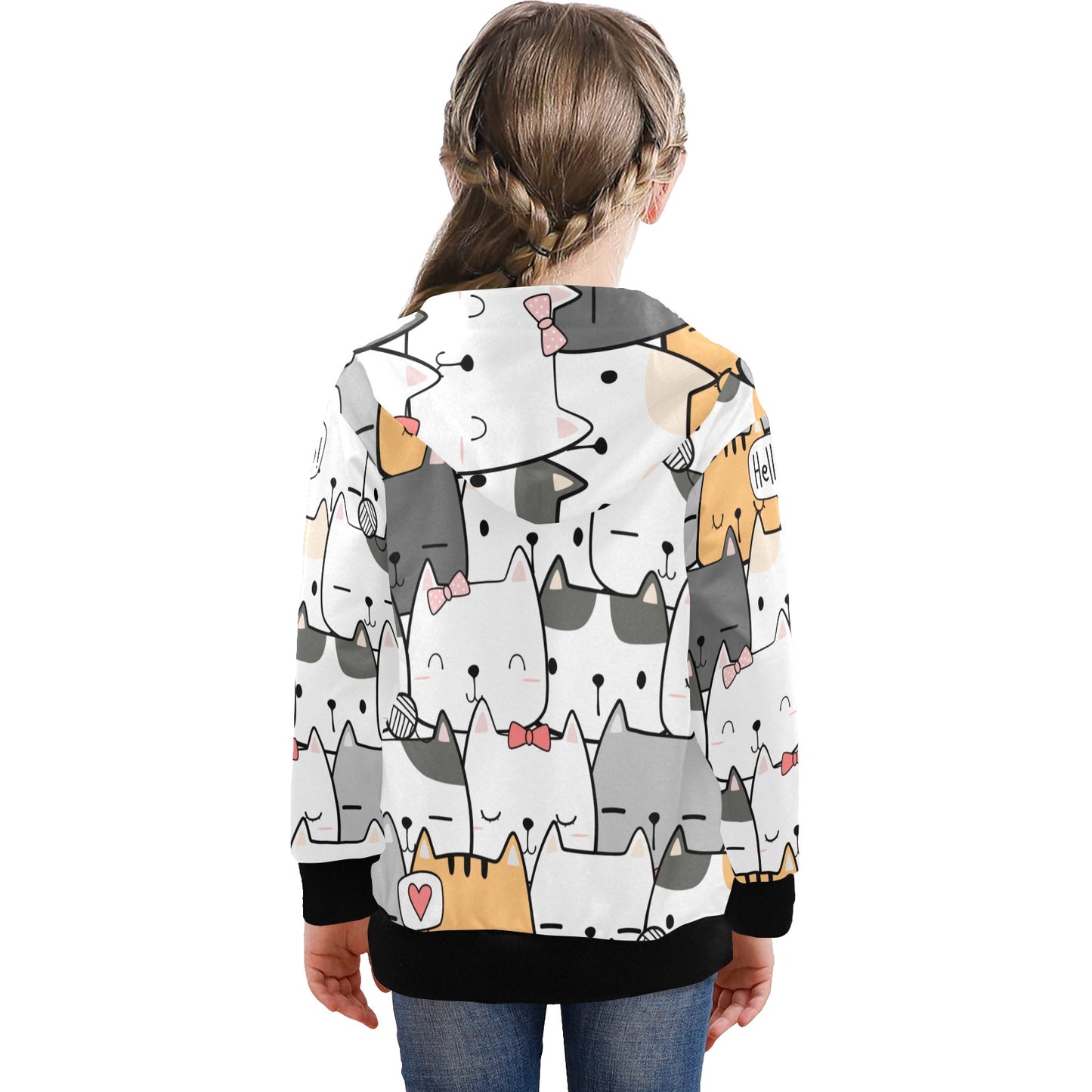 Cat Hello - Senior Girls Zip Up Hoodie