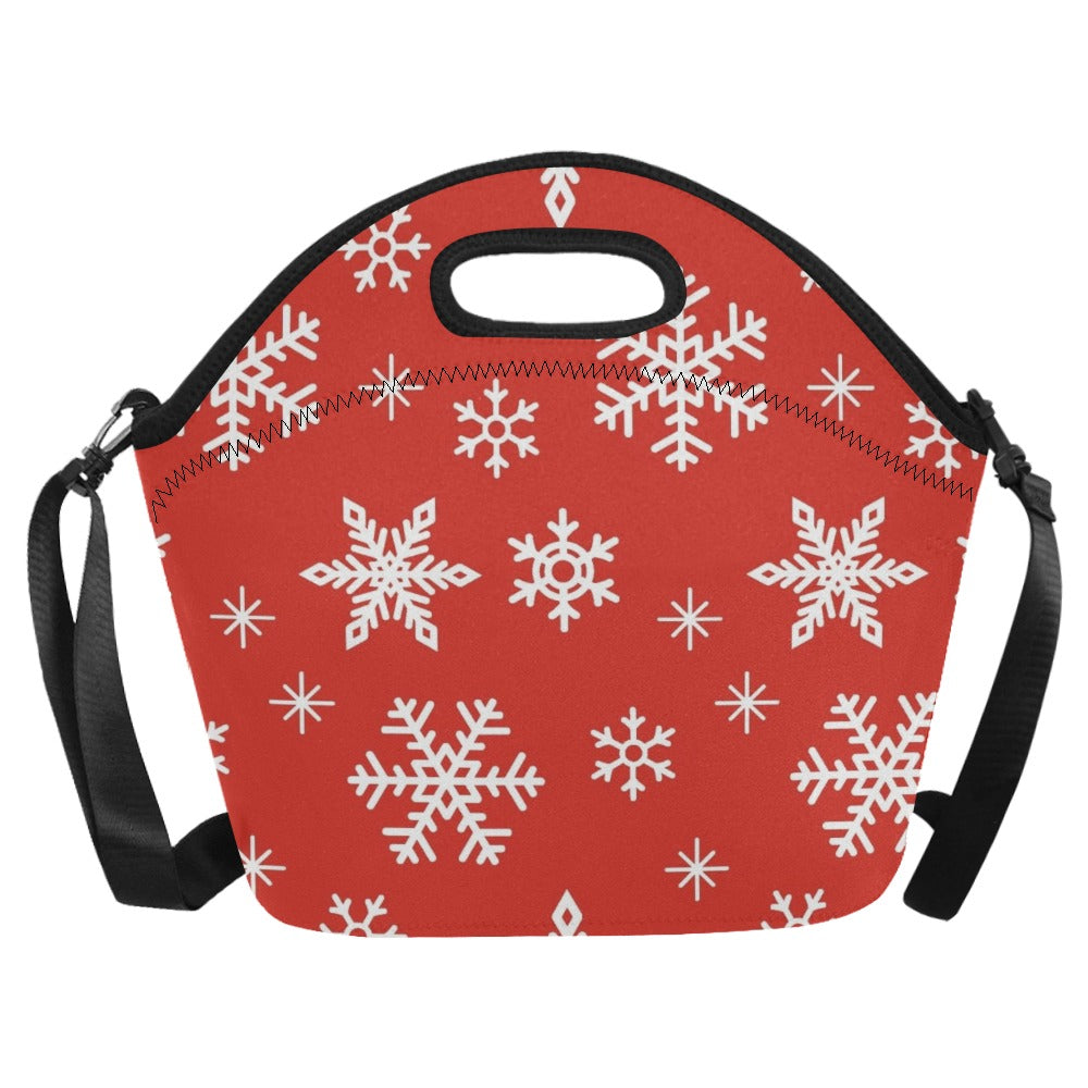 Red Snowflakes, Christmas - Neoprene Lunch Bag/Large