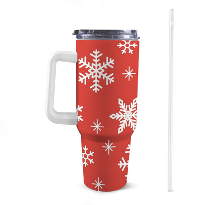 Red Snowflakes - 40oz Tumbler with White Handle