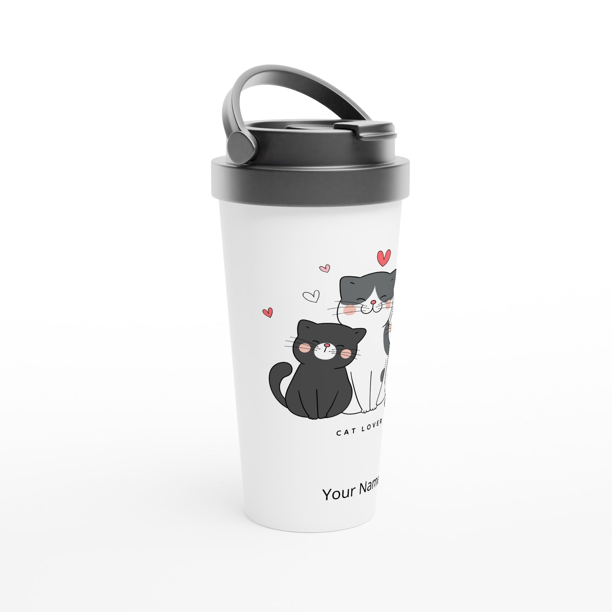 Personalised - Cat Lover - White 15oz Stainless Steel Travel Mug Personalised Travel Mug animal