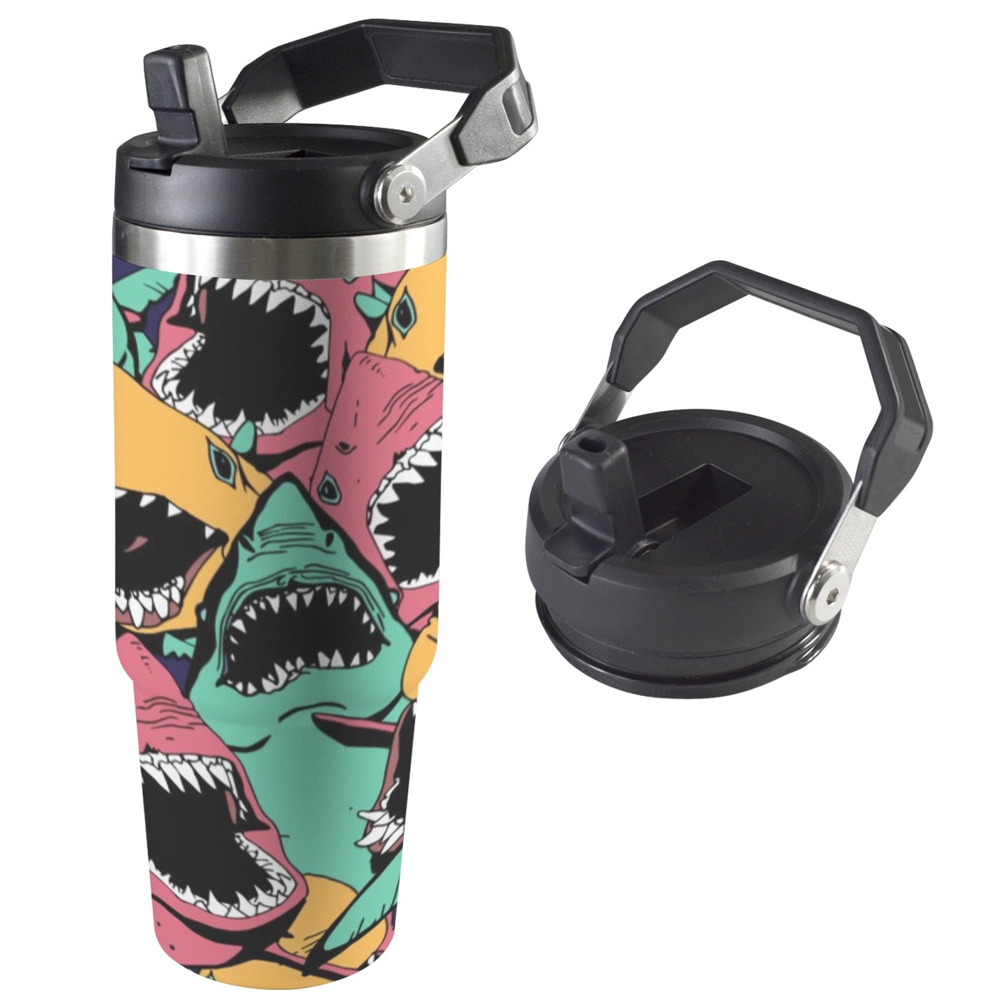 Scary Sharks - 30oz Tumbler with Top Handle