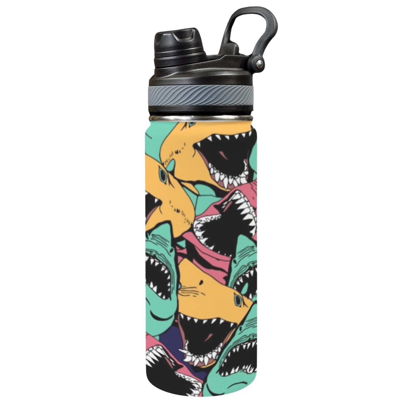 Scary Sharks - Insulated Water Bottle with Dual-Use Lid (18oz) Insulated Water Bottle with Dual-Use Lid (18oz) Printed Offshore