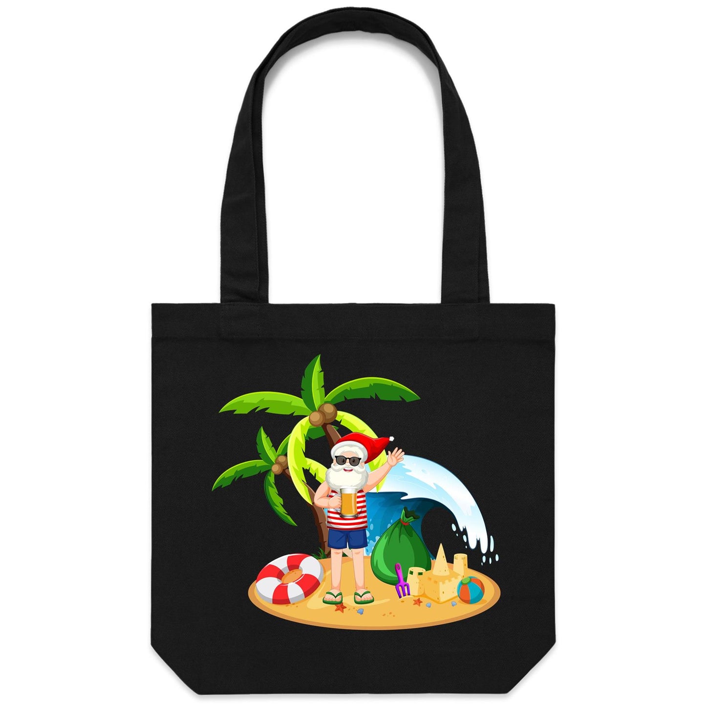 Summer, Surf, Beach Santa - Canvas Tote Bag