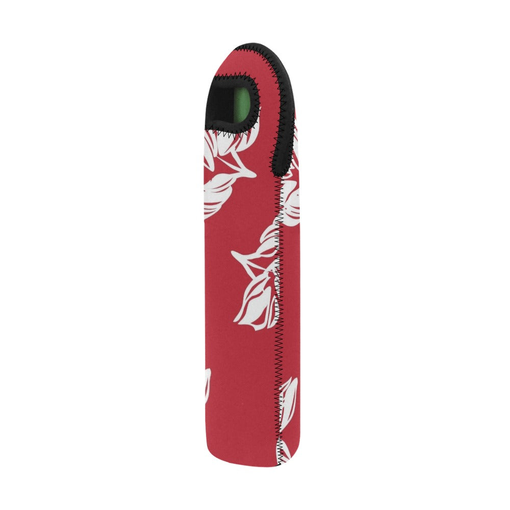 Red Retro Foliage, Hawaiian Flower - Neoprene Wine Bag Wine Bag Printed Offshore Summer Surf