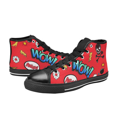 Comic Book Red - Kids High Top Canvas Shoes