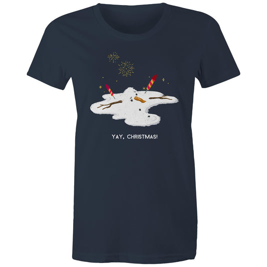 Melting Snowman, Yay Christmas - Womens T-shirt