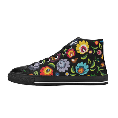 Folk Floral - Women's High Top Canvas Shoes