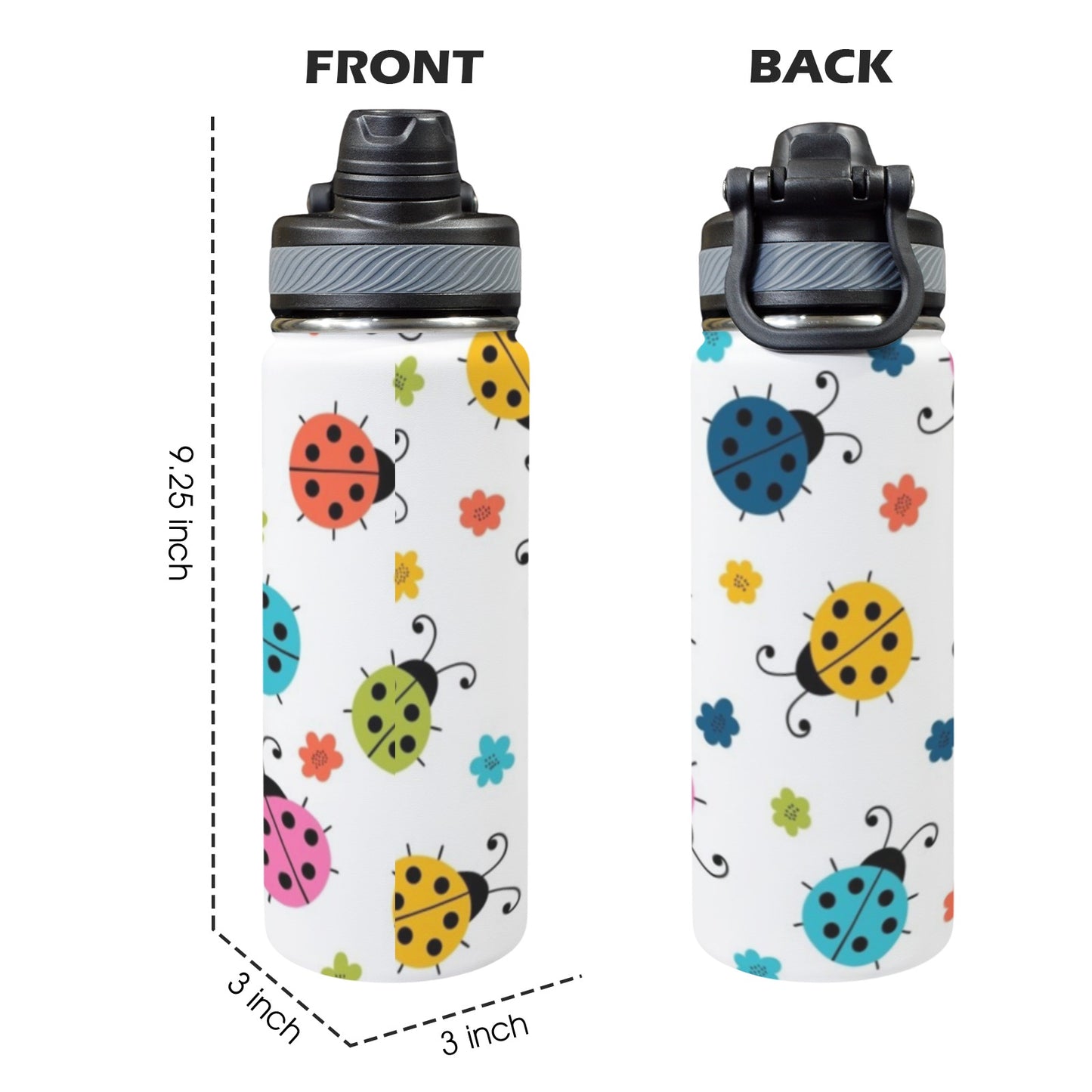 Ladybugs - Insulated Water Bottle with Dual-Use Lid (18oz)