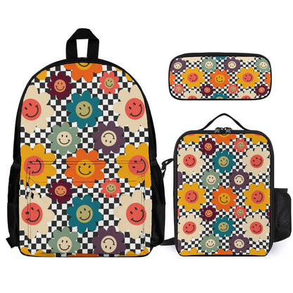 Happy Retro Flowers - School Backpack Three Piece Set