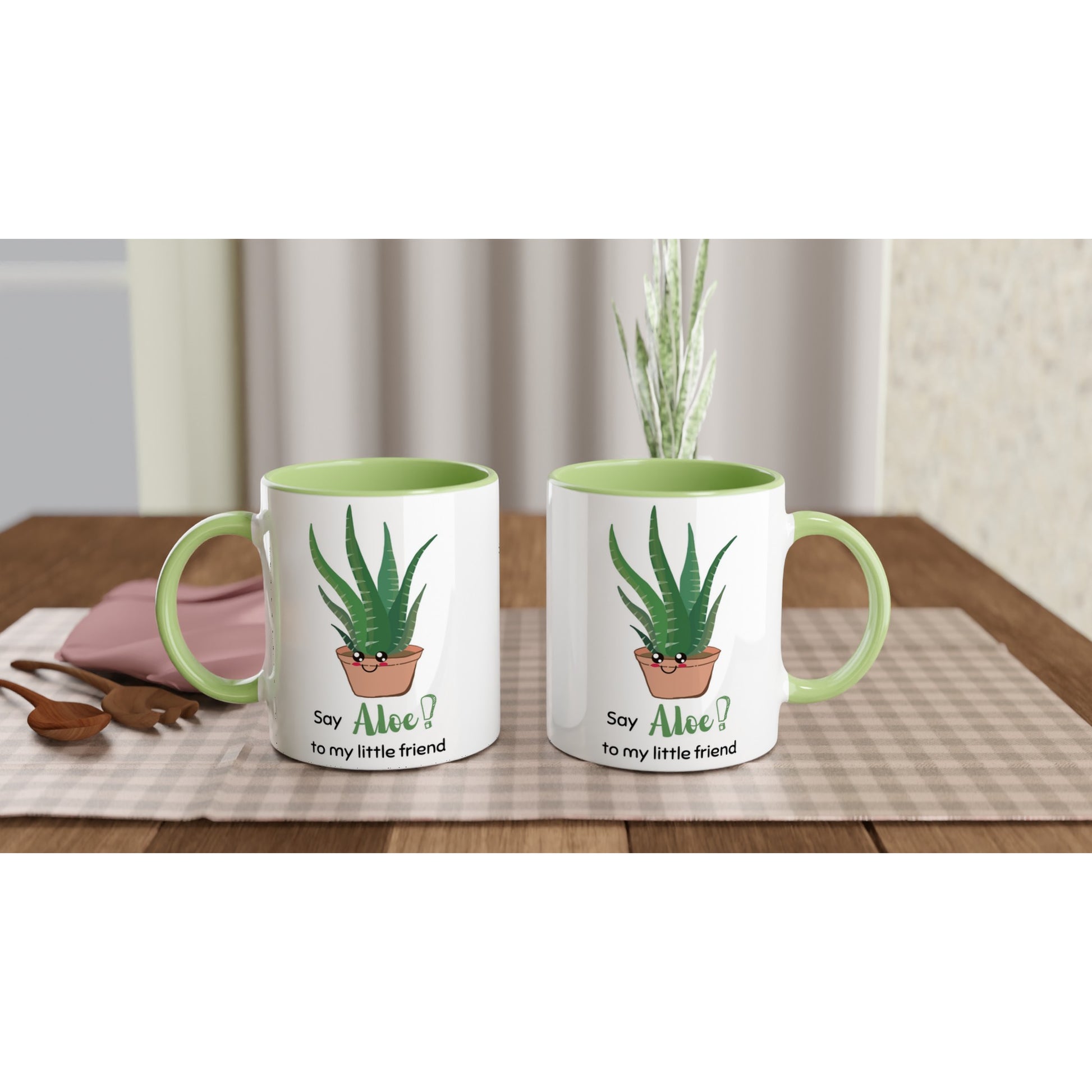 Say Aloe To My Little Friend - White 11oz Ceramic Mug with Colour Inside Colour 11oz Mug Globally Fulfilled Plants