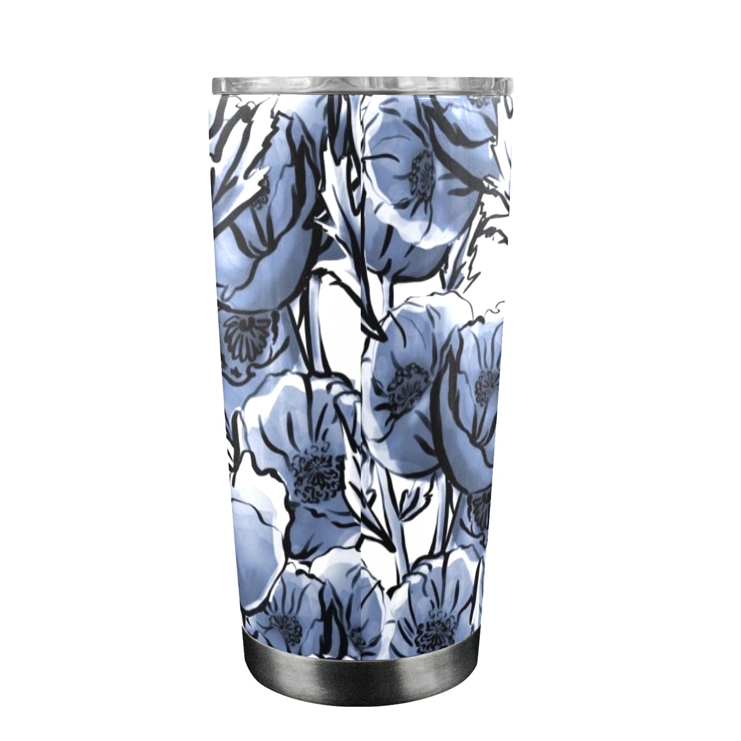 Blue And White Floral - 20oz Travel Mug with Clear Lid Clear Lid Travel Mug Plants Printed Offshore