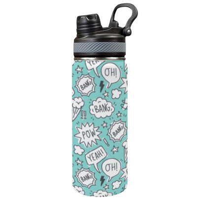 Comic Book Speech Bubbles - Insulated Water Bottle with Dual-Use Lid (18oz)