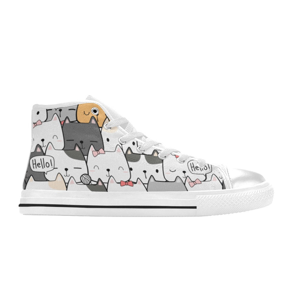 Cat Hello - Men's High Top Canvas Shoes