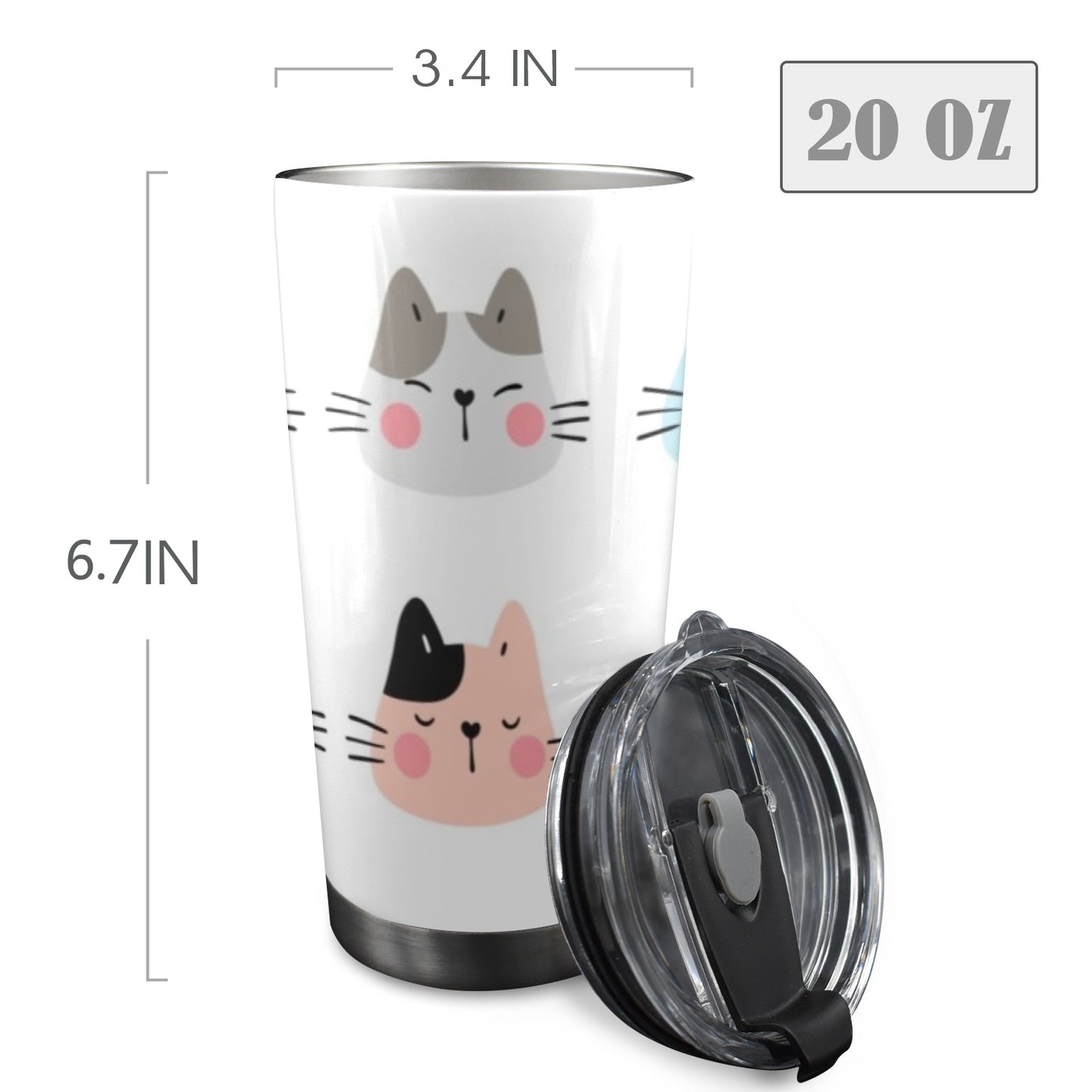 Cat Faces - 20oz Travel Mug / Tumbler