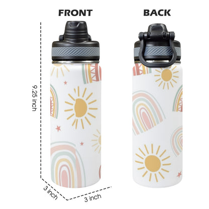 Pastel Rainbows - Insulated Water Bottle with Dual-Use Lid (18oz)