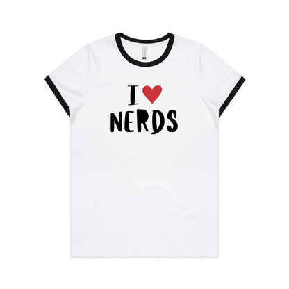 I Love Nerds, Red Heart - Women's Ringer Tee