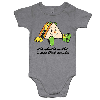 Sandwich, It's What's On The Inside That Counts - Baby Bodysuit Grey Marle Baby Bodysuit Food Motivation