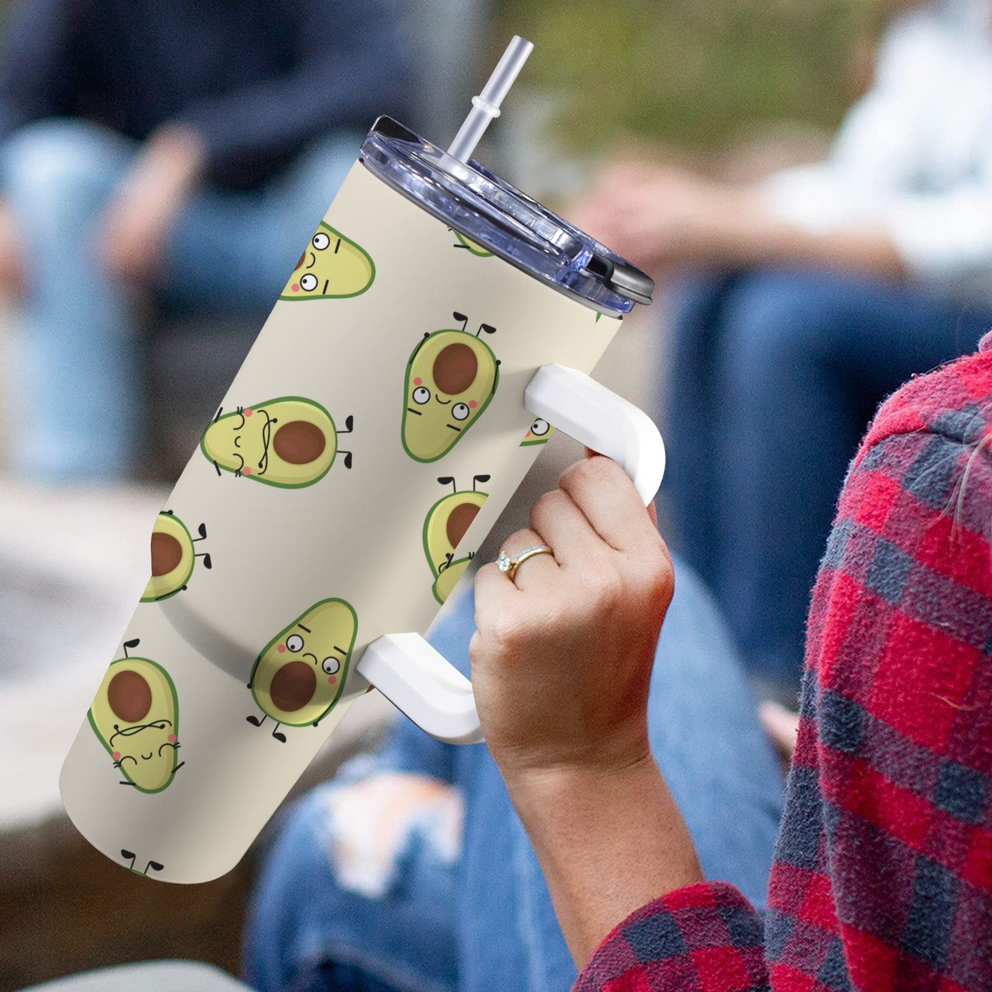 Avocado Characters - 40oz Tumbler with White Handle