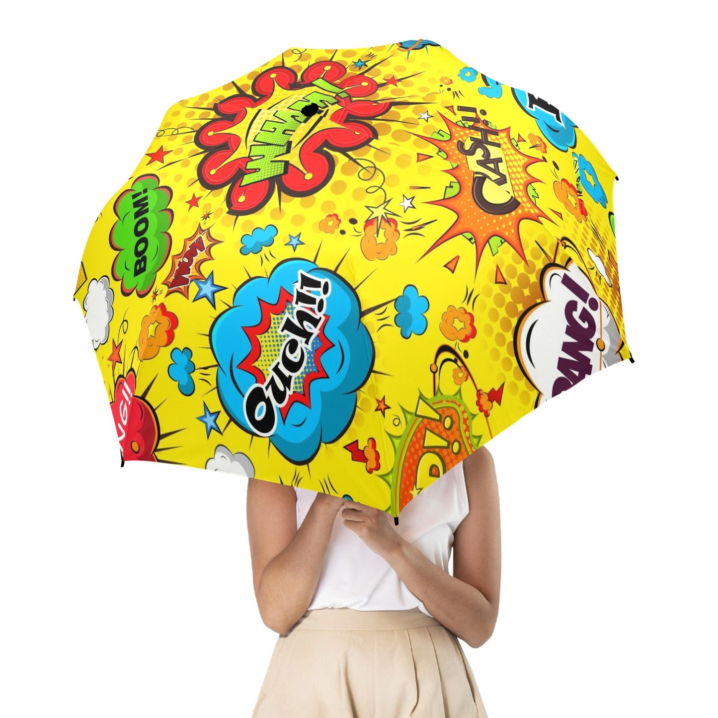 Comic Book Yellow - Semi-Automatic Foldable Umbrella Semi-Automatic Foldable Umbrella